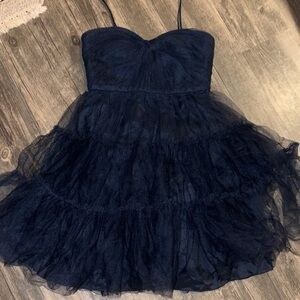 Va et Vien for BHLDN babydoll - size 2 navy blue tulle tiered strapless dress.